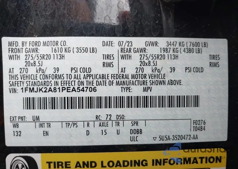 2023 Ford Expedition Limited Max z USA, uszkodzony, nr VIN 1FMJK2A81PEA54706